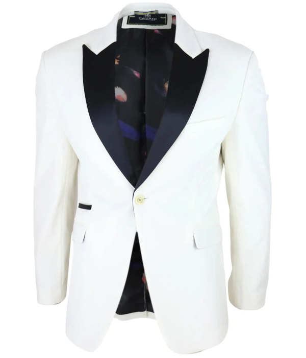 Rosa - Men's Soft Velvet Ivory Cream 1 Button Dinner Jacket Tuxedo Blazer Fit