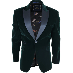 Rosa – Men’s Soft Velvet Olive Green 1 Button Dinner Jacket Tuxedo Blazer Fit