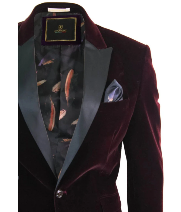 Rosa - Men's Soft Velvet Black Burgundy 1 Button Dinner Jacket Tuxedo Blazer Fit