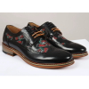 Ross - Men's Black Floral Skull Print Leather Brogue Shoes