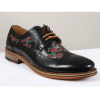 Ross - Men's Black Floral Skull Print Leather Brogue Shoes
