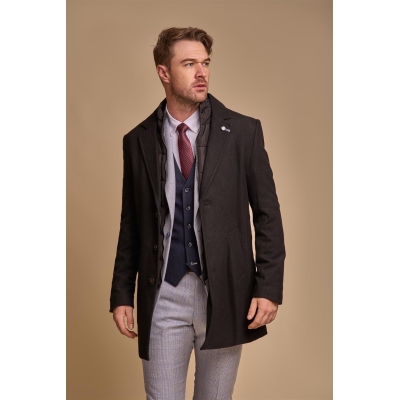 Sanford - Men's Black Wool Blend Overcoat