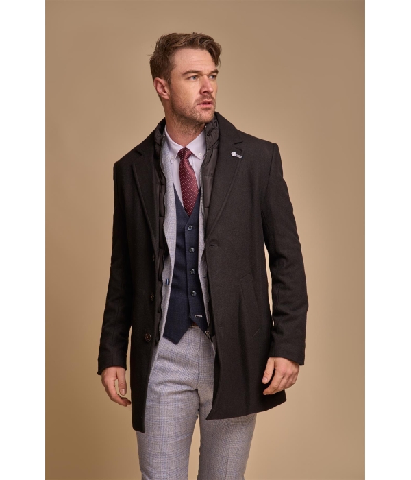 Sanford - Men's Black Wool Blend Overcoat