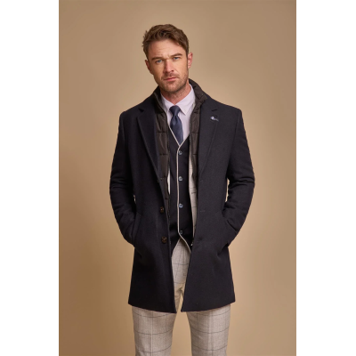 Sanford - Men's Navy Wool Blend Overcoat