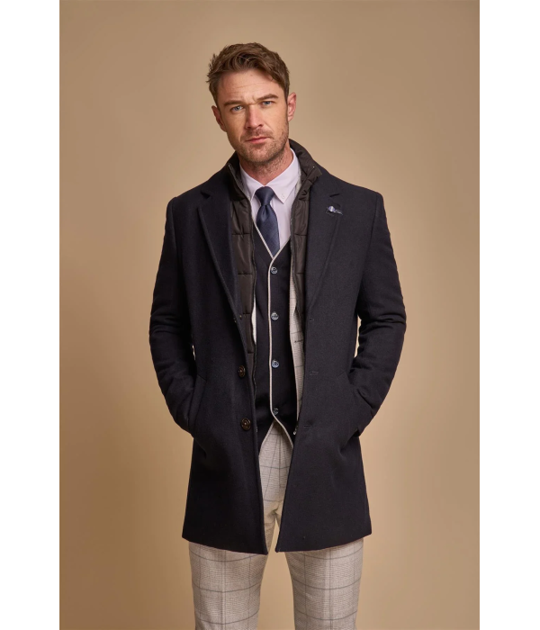 Sanford - Men's Navy Wool Blend Overcoat