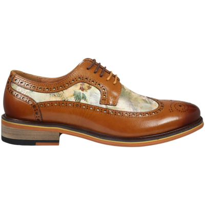 Scott - Men's Brown Iconic Print Leather Brogue Shoes