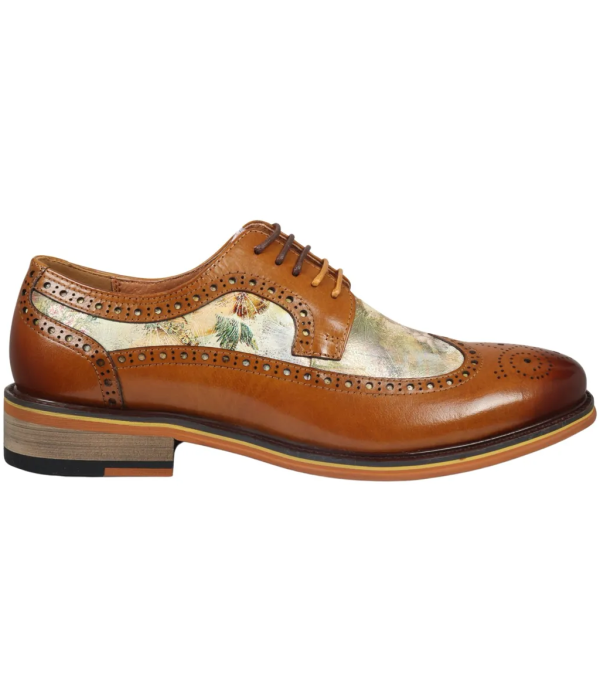 Scott - Men's Brown Iconic Print Leather Brogue Shoes