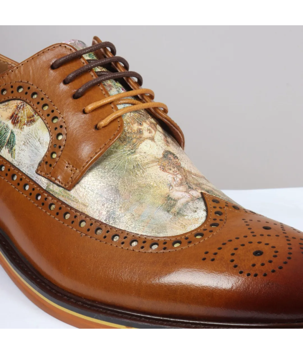 Scott - Men's Brown Iconic Print Leather Brogue Shoes