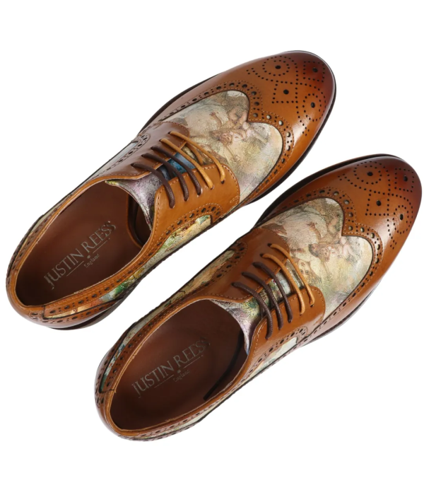 Scott - Men's Brown Iconic Print Leather Brogue Shoes