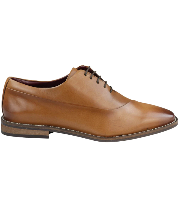 Mens Laced Real Leather Derby Shoes Smart Formal Classic Tan Brown