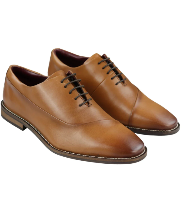 Mens Laced Real Leather Derby Shoes Smart Formal Classic Tan Brown