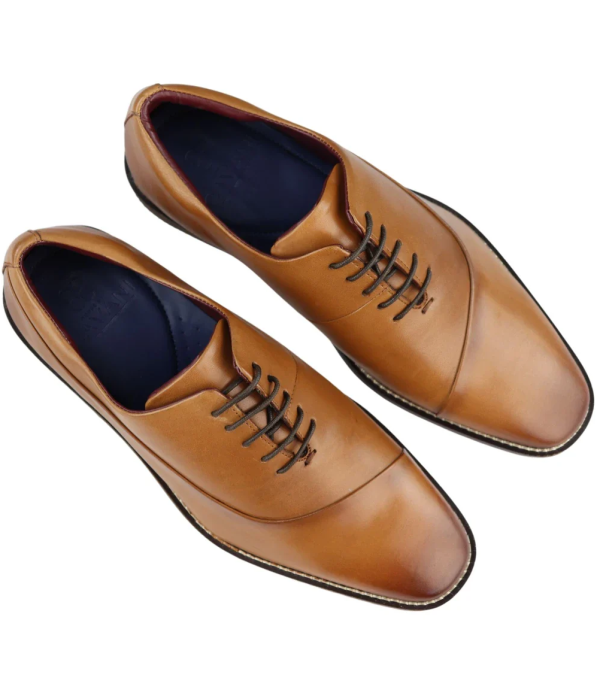 Mens Laced Real Leather Derby Shoes Smart Formal Classic Tan Brown