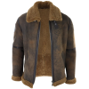 Men's Brown Distressed Sheepskin Flying Jacket Camel Fur Zipped Classic Winter