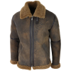 Men's Brown Distressed Sheepskin Flying Jacket Camel Fur Zipped Classic Winter