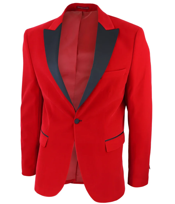 Men's Red Velvet Tux Blazer Satin Lapels Dinner Wedding Prom Black Tie