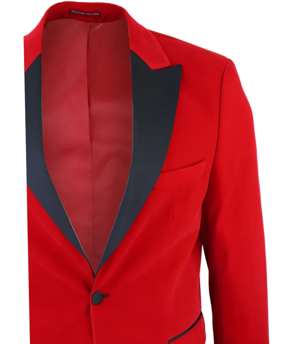 Men's Red Velvet Tux Blazer Satin Lapels Dinner Wedding Prom Black Tie