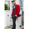 Men's Red Velvet Tux Blazer Satin Lapels Dinner Wedding Prom Black Tie