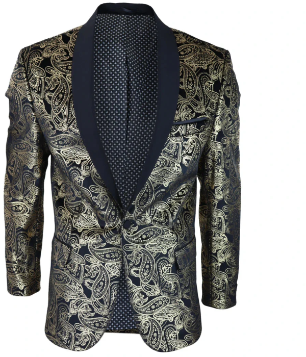 STZ64-65 - Men's Velvet Paisley Floral Blazer Black Tuxedo Jacket