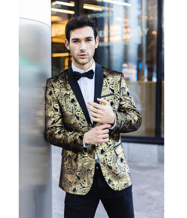 STZ64-65 - Men's Velvet Paisley Floral Blazer Black Tuxedo Jacket