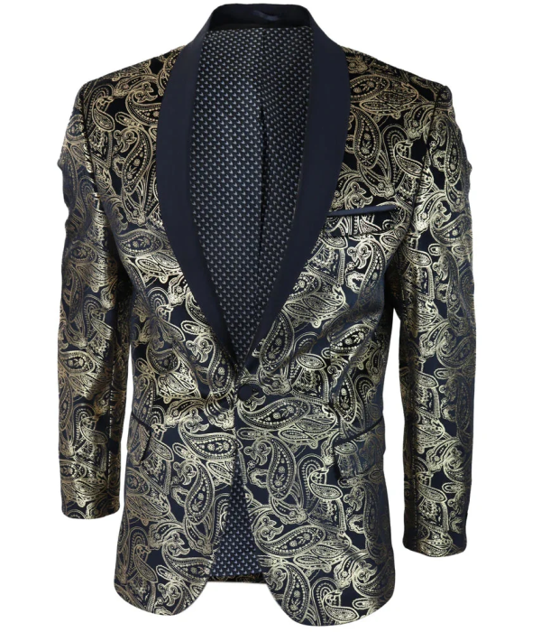 STZ64-65 - Men's Velvet Paisley Floral Blazer Black Tuxedo Jacket