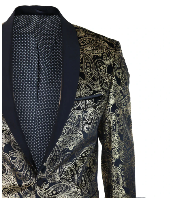 STZ64-65 - Men's Velvet Paisley Floral Blazer Black Tuxedo Jacket