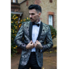 STZ64-65 - Men's Velvet Paisley Floral Blazer Silver Black Tuxedo Jacket