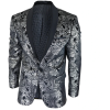 STZ64-65 - Men's Velvet Paisley Floral Blazer Silver Black Tuxedo Jacket