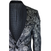 STZ64-65 - Men's Velvet Paisley Floral Blazer Silver Black Tuxedo Jacket