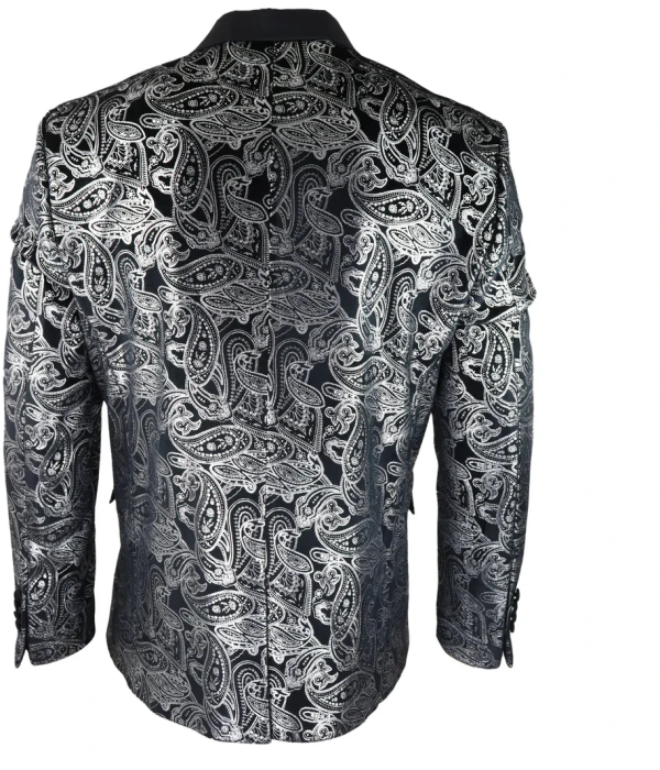 STZ64-65 - Men's Velvet Paisley Floral Blazer Silver Black Tuxedo Jacket