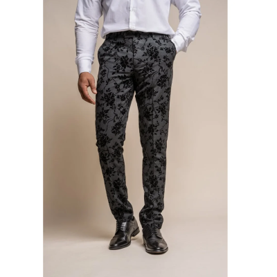 Georgi - Men's Black Floral Trousers