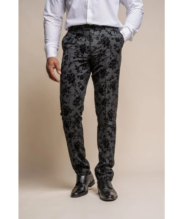 Georgi - Men's Black Floral Trousers