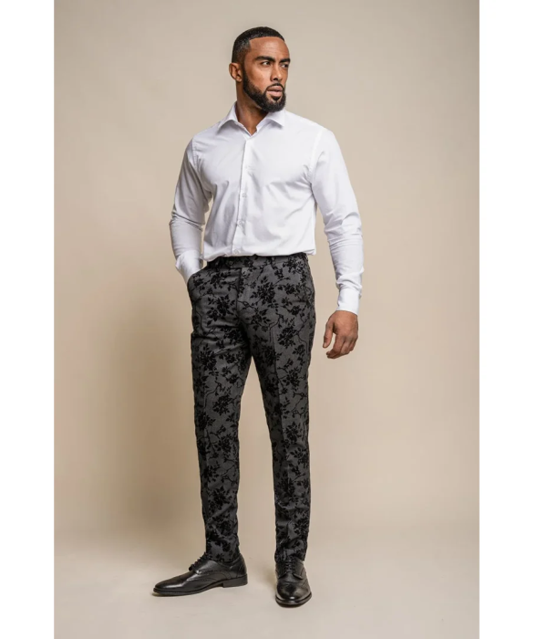 Georgi - Men's Black Floral Trousers