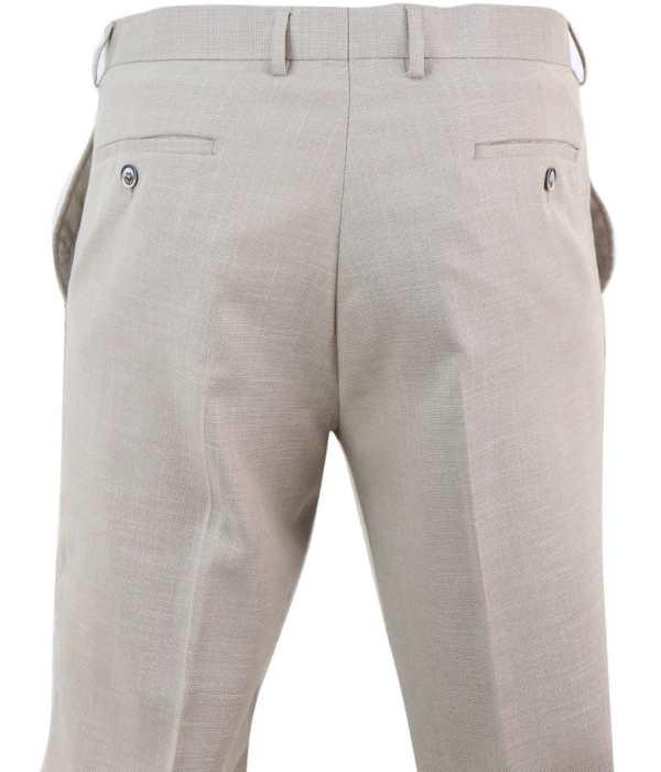 Sandon - Men's Cream Crosshatch Pattern Trousers