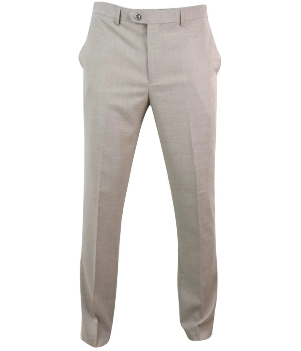 Sandon - Men's Cream Crosshatch Pattern Trousers