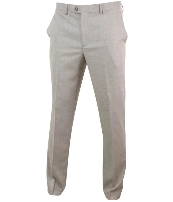 Sandon - Men's Cream Crosshatch Pattern Trousers