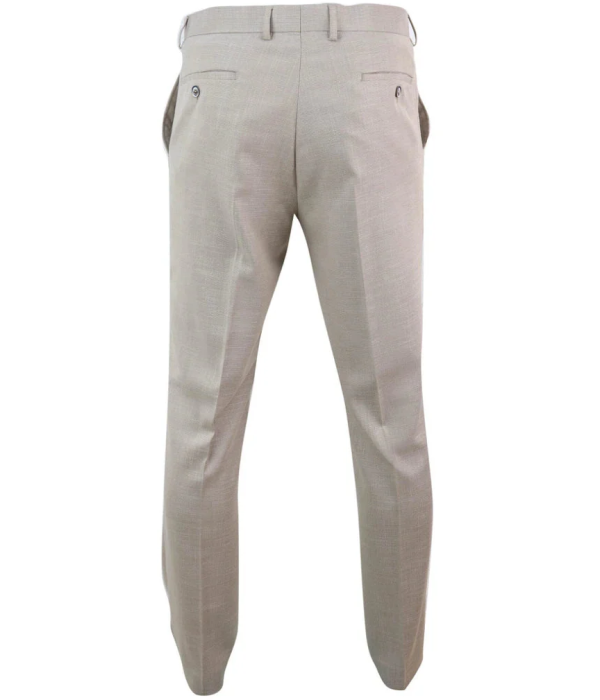 Sandon - Men's Cream Crosshatch Pattern Trousers