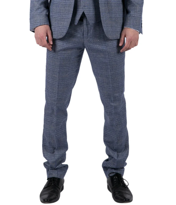 Victor - Men's Tweed Check Blue Wedding Trousers