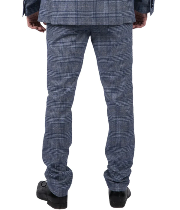 Victor - Men's Tweed Check Blue Wedding Trousers