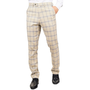 Warwick – Men’s Beige Checked Trousers