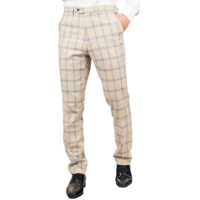 Warwick - Men's Beige Checked Trousers