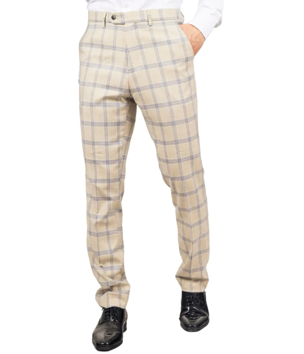 Warwick - Men's Beige Checked Trousers