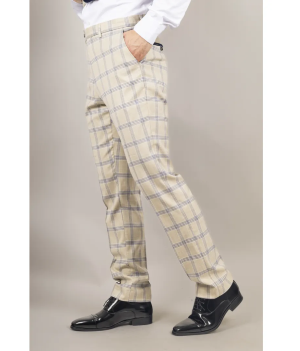 Warwick - Men's Beige Checked Trousers