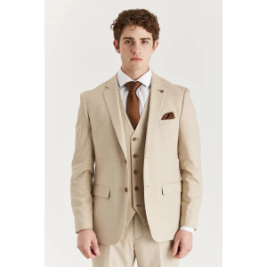 Belmont - Men's Beige 3 Piece Stitch Lapel Classic Suit