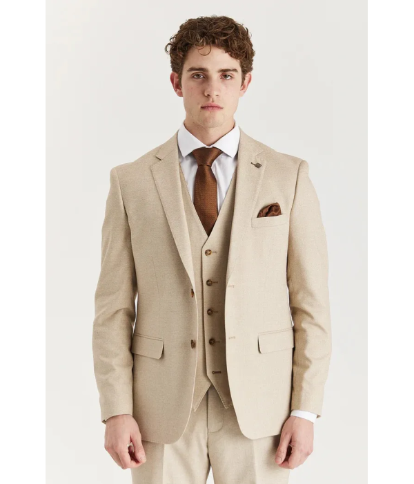Belmont - Men's Beige 3 Piece Stitch Lapel Classic Suit