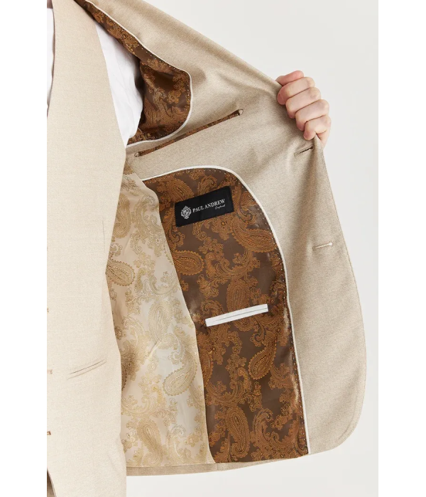 Belmont - Men's Beige 3 Piece Stitch Lapel Classic Suit