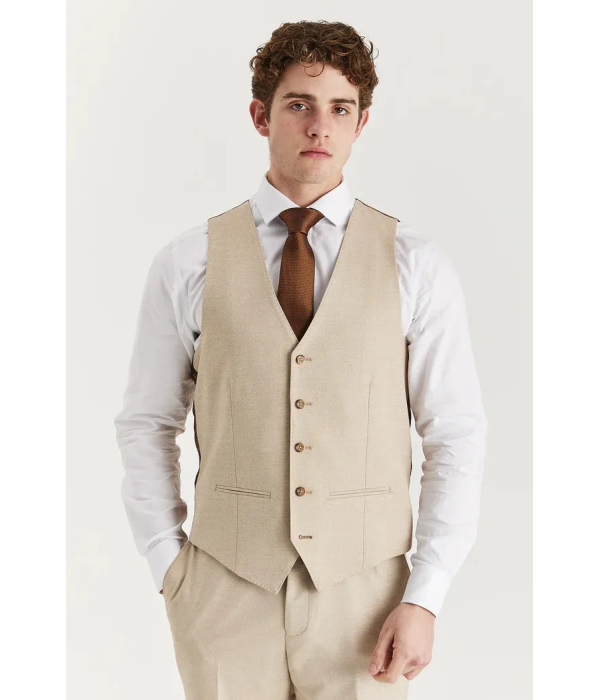 Belmont - Men's Beige 3 Piece Stitch Lapel Classic Suit