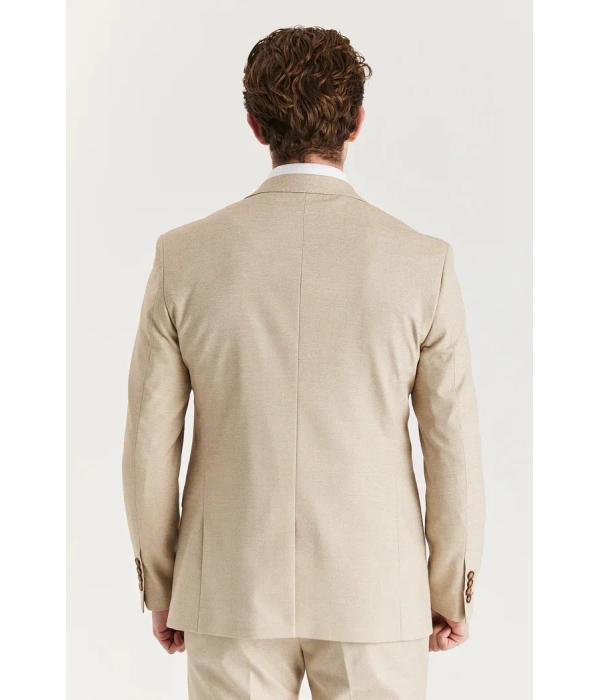 Belmont - Men's Beige 3 Piece Stitch Lapel Classic Suit