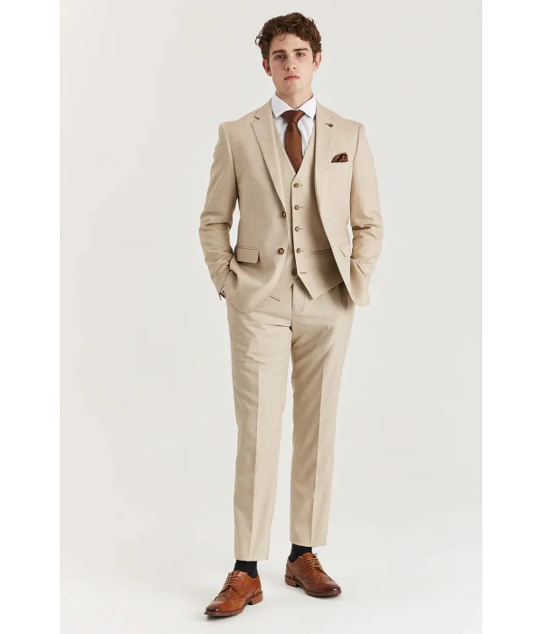 Belmont - Men's Beige 3 Piece Stitch Lapel Classic Suit