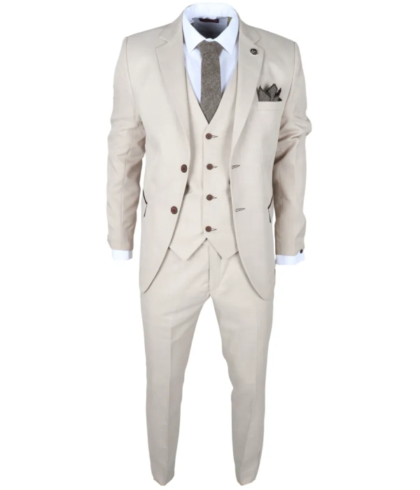 IM04 - Men's Beige 3 Piece Tailored Fit Wedding Suit