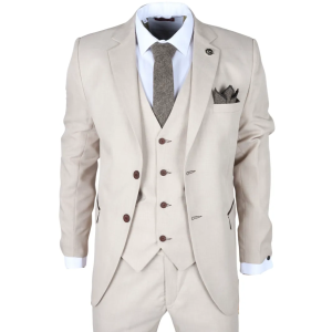 IM04 - Men's Beige 3 Piece Tailored Fit Wedding Suit
